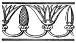 Repeating band motive with pine cones (a) and lotus flowers (b).