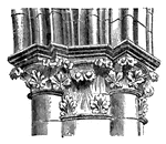 Pier cap and arch moldings from Chartres Cathedral, France.