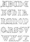 Gothic uncial alphabet, 1349, St. Margaret's, King's Lynn, England.