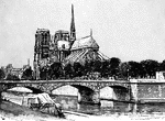 The chevet of Notre Dame viewed from the shore line.