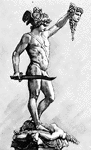 Sculpture of Perseus holding a decaptitated head.