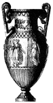 An amphora is a Grecian vase with two handles, often seen on medals.