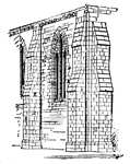 A buttress is a mass of masonry or brickwork serving to support the side of a wall that is of great height, or to assist it in sustaining any great strain or pressure upon it from the opposite side.