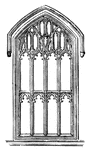 The framework of a window with upright bars to divide the lights.