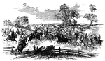 "Desperate skirmish at Old Church, near Tunstall's Station, VA., between a squadron of the Fifth United States Cavalry and Stuart's Confederate Cavalry, June 13th, 1862- death of the Confederate Captain Latane. The Confederate cavalry raid was first to Old Church, where they had a skirmish with a squadron of the Fifth United States Cavalry, who gallantly cut their way through the greatly superior numbers of the enemy, killing a Confederate captain. The Confederates then proceeded to Garlick's Landing, on the Pamunkey River, and only four miles from the White House; thence to Baltimore Crossroads, near New Kent Courthouse, on their way to Richmond, which they reached by crossing the Chickahominy, between Bottom's Bridge and James River."&mdash; Frank Leslie, 1896