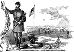 "New Jersey Camp at Arling, Va., designated as Camp Princeton in honor of one of the Revolutionary battle grounds of New Jersey. This picture is of Runyon's aid-de-camp, Captain James B. mulligan, of Elizabeth, N. J." &mdash; Frank Leslie, 1896