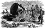 "Mortar practice- 13-inch shell mortar, as used by the Federal government- weight of mortar 17,000 pounds." —Leslie, 1896