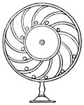 Overbalancing wheel, gravity principle. Illustration of an unsuccessful scheme for a perpetual-motion device.
