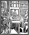 Gutenberg's press. Screw presses down platen on the type.