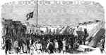 "Surrender of Fort Macon, GA., April 26th, 1862- lowering the Confederate flag."&mdash; Frank Leslie, 1896