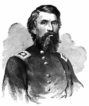 "General Buford, born in Kentucky in 1825, died in Washington, D. C., December 16th, 1863, was graduated at the United States Military Academy in 1848; was appointed brevet second lieutenant in the First Dragoons, and served on the plains until the Civil War began. He was made a major in the inspector general's corps on November 12th, 1861. On June 6th, 1862, he was attached to the staff of General Pope in the Army of Virginia; and on July 27th he was made a brigadier general, and assigned to the command of a brigade of cavalry under General Hooker in the Northern Virginia campaign. He engaged in the skirmish at Madison Courthouse; the passage of the Rapidan in pursuit of Jackson's force; Kelly's Ford, Thoroughfare Gap, and Manassas, where he was wounded. He commanded the cavalry division of the Army of the Potomac in the Pennsylvania campaign, and at Gettysburg he began the attack on the enemy before the arrival of Reynolds, on July 1st, 1863. His last sickness was the result of toil and exposure. His commission as major general reached him on the day of his death."&mdash; Frank Leslie, 1896
