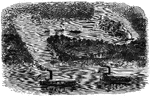 "Bird's-eye view of the burning of a Confederate schooner in Quantico or Dumfries Creek, Potomac River, on the night of October 11th, 1861. On the 10th of October, 1861, Lieutenant Harrell, commanding the steamer <em>Union</em>, of the Potomac Flotilla, stationed at the mouth of Aquia Creek, learning that the Confederates had fitted out a large schooner in Quantico or Dumfries Creek, and had collected a considerable body of troops there, with the intention of crossing the Potomac, determined that the vessel should be destroyed. He accordingly organized an expedition, and with one boat and two launches entered the mouth of the creek about half-past two o'clock on the morning of the 11th. The schooner was discovered some distance up, in charge of a single sentry, who fled and gave the alarm. She was immediately boarded and set on fire; and when her destruction was rendered certain Lieutenant Harrell's men returned to their boats and pulled again for the steamer. Their position was fully revealed by the light of the burning schooner, and they were fired upon continuously from both banks of the narrow stream, but not one of them was injured, though their clothing in many instances was perforated with bullets. The success of the enterprise was complete."— Frank Leslie, 1896