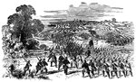 "Battle of Antietam- the opening of the fight- Hooker's division fording the Great Antietam Creek to attack the Confederate army under General lee, ten o'clock A. M., September 17th, 1862."— Frank Leslie, 1896