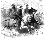 "Federal Cavalry Leaders. Generals Pleasonton, Bayard and Colonel Percy Wyndham making a reconnoissance, near Fredericksburg, Va. Our sketch of Generals Pleasonton, Bayard and Colonel Percy Wyndham makes a truly brilliant group. Having previously given the biography of Generals Pleasonton and Bayard, we need only mention Colonel Wyndham. Colonel Sir Percy Wyndham, a well-known English officer, entered the cavalry service of his country at a very early age. He has seen service in the Crimea and India. He became one of Garibaldi's staff in 1859, and was with him all through his campaign around Como and in the Tyrol and Brescia. He also was with him during his famous campaign of 1860, and was present from Magenta to Volturno and Gaeta. At the commencement of the war of the rebellion in 1861, he offered his services to the Federal Government, and was appointed to the colonelcy of the First Regiment of New Jersey cavalry, with which he served with distinction."— Frank Leslie, 1896