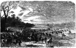 "The Confederate invasion of Maryland and Pennsylvania. The Confederate cavalry crossing the Potomac, June 11th, 1863. When the Confederate cavalry force under General Jenkins crossed the Potomac, a movement happily portrayed by our artist, and hurried across Maryland, within the borders of the Keystone State all with confusion and alarm. As they advanced it was impossible to tell what point would be assailed. Pittsburg, with its machine shops and foundries; Harrisburg, the capital, with the State archives; Philadelphia with its great wealth, might any or all be reached. in this emergency the Governor exerted his full powers, the citizens to some extent rallying to his call."— Frank Leslie, 1896