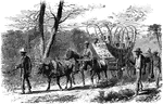 "The war in Virginia- contrabands coming into the Federal camp. The [African American] furnishes, in his various phases of existence, wonderful studies for the artist and philosopher. Never, perhaps, has a race seen such a moment as during the Civil War, when the chains of bondage were breaking from the limbs of 4,000,000 of men. The distant roar of battle was to them a sound of deliverance. With all the uncouth, odd and queer manifestations of joy they prepared to reach the camp of the delivering Yanks. Yoking together most incongruous teams before the farm wagons of their fled masters, with ass and ox and horse, with household gear queerly assorted, with useless truck and little that could rarely serve them, they started for the Promised Land, and might often have been seen coming in as our artist, a most close student of nature, depicted them, with his usual felicity of portraiture."— Frank Leslie, 1896