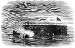 "The ironclad <em>Weehawken</em> returning to fire a parting shot at Fort Sumter, after the bombardment, April 7th, 1863."&mdash; Frank Leslie, 1896