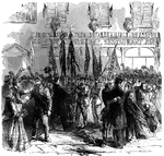 "The soldier's rest--the friends of the Seventh and Eighth Regiments, New York Volunteers, welcoming the return of their heroes to New York, Tuesday, April 28th, 1863."— Frank Leslie, 1896