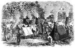 "Scene in camp life- chimney architecture- the Federal soldiers at their camp fires."— Frank Leslie, 1896