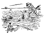 Gulliver leaving Lilliput and beginning his voyage to Bobdingnag.