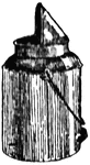 A small-top milking pail, with a large hood to keep dirt and other contaminants out.