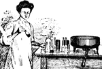 A woman mixing milk with acid to test it, using a rotary motion with the bottle not pointed towards her face.