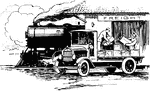 Two men transferring freight from an old truck at a train station.