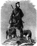 A solitary hunter in a cold region, with an eagle and dog for companions.
