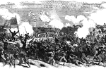 "The battle of Newberne- final and successful charge of the Federal troops under General Burnside, on the Confederate fortifications, their capture, and utter rout of the Confederate army, March 14th, 1862. Great courage, steadiness and military capacity was shown by the men who fought under Burnside in the attack on Newberne. Landing under the greatest disadvantages, in fog and rain, which deprived them of anticipated naval assistance, and after a night of greatest exposure and a weary march they were called on to encounter a superior force, strongly posted in an advantageous position, behind works equally extensive and formidable. They, nevertheless, although but imperfectly supported by artillery, carried every Confederate position, swept the enemy before them with the bayonet, captured every fortification, defended by an aggregate of the sixty-four guns, and swooped down irresistibly on the city of Newberne, the object of their assault."&mdash; Frank Leslie, 1896