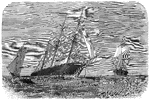 "The naval victory off Cherbourg, France, June 19th, 1864- the pirate <em>Alabama</em> Captain Semmes, sunk after an engagement of one hour by the United States steamer <em>Kearsarge</em>, Captain Winslow."&mdash; Frank Leslie, 1896