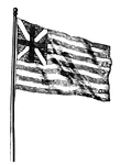 "Union Flag. The first recognized Continental Standard, raised for the first time January 2, 1776."—E. Benjamin Andrews, 1895