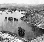 "The irrigating reservoir at Walnut Grove, Arizona, showing the Artificial Lake partly filled."—E. Benjamin Andrews 1895
