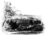 View of the place where the British laid down their arms. The sketch here presented, of the place where the British army surrendered, was made from one of the canal bridges at Schuylerville, looking east-northeast.