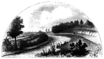 Site of the first interview between Gates and Burgoyne. This view is taken from the turnpike, looking south. The old road was where the canal now is, and the place of meeting was about at the point where the bridge is seen.