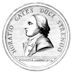 Medal struck in honor of General Gates and his army. On this side is a bust of General Gates, with the Latin inscription, <em>Horatio Gates Duci Strenuo Comitia Amercana</em>; literal English, <em>Horatio Gates, brave leader of the American forces.</em>