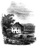 Site of Wintermoot's Fort. This view is from the ancient bed of the Susquehanna, looking west. The building, formerly the property of Colonel Jenkins, and now owned by Mr. David Goodwin, is upon the site of old Fort Wintermoot, which was destroyed at the time of the invasion in 1778. It is upon the ancient bank of the river, here from fifteen to twenty feeth high, and about sixty rods from the stream in its present channel.