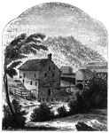 Van Schaick's Mill. This view is taken from the left bank of the Walloomscoick, a little below the bridge. The mill belonged to a Whig named Van Schaick, who had joined General Stark's collecting forces at Bennington.