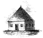 First meeting hall. This picture of the first house for Christian worship erected in Connecticut is copied from Barber's <em>Historical Collections</em>.