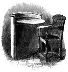 "Speaker's desk and Winslow's chair. This desk is made of ash. The semicircular front is about three feet in diameter. The chair, which belonged to Governor Winslow, is of English oak. It was made in 1614."&mdash;Lossing, 1851