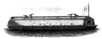 "American Floating Battery. I am indebted to the kindness of Peter Force, Esq., of Washington city (editor of 'The American Archives'), for this drawing of one of the American floating batteries used in the siege of Boston. It is copied from an English mauscript in his possession, and is now published for the first time. I have never met with a description of those batteries, and can judge of their construction only from the drawing. They appear to have been made of strong planks, pierced, near the water-line, for cars; along the sides, higher up, for the light and musketry. A heavy gun was placed in each end, and upon the top were four swivels."&mdash;Lossing, 1851