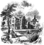 "View of 'Sunnyside,' the residence of Washington Irving. Built by Wolfert Ecker and known famously as 'Wolfert's Roost.'"&mdash;Lossing, 1851