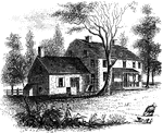 "The Hopper House. This view is from the road, looking northeast. The low part, on the left, is a portion of the old mansion of the Revolution, which contained the dining-hall. It was a long stone building. A part of it has been taken down, and the present more spacious edifice, of brick, was erected soon after the war."&mdash;Lossing, 1851