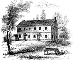 "Friends' meeting-house. This view is from the shed in the yard, looking southeast. The building stands in the center of a large square, if of imported brick, and very spacious. The Quakers were numerous in this vicinity in the time of the Revolution, and a large number of the present inhabitants are members of that sect."&mdash;Lossing, 1851