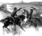 "Desperate skirmish at Old Church, near Tunstall's Station, VA., between a squadron of the Fifth United States Cavalry and Stuart's Confederate Cavalry, June 13th, 1862- death of the Confederate Captain Latane. The Confederate cavalry raid was first to Old Church, where they had a skirmish with a squadron of the Fifth United States Cavalry, who gallantly cut their way through the greatly superior numbers of the enemy, killing a Confederate captain. The Confederates then proceeded to Garlick's Landing, on the Pamunkey River, and only four miles from the White House; thence to Baltimore Crossroads, near New Kent Courthouse, on their way to Richmond, which they reached by crossing the Chickahominy, between Bottom's Bridge and James River."&mdash; Frank Leslie, 1896