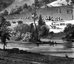 "View of Grafton, West Virginia, occupied by the Federal Troops, under the command of General McClellan, in 1861. This beautiful little town is situated on the banks of the Monongahela, and is the junction of the Norhwestern Virginia Railroad. It is ninety-six miles below Wheeling, one hundred and ninety from Pittsburg, and two hundred and seventy-nine miles from Baltimore. Its principal hotel was the Grafton House, owned by the railroad company, and conducted on very liberal principles. The town was occupied by the Federal troops in 1861, and was a position of considerable importance. The beauty of its situation can be readily seen from our sketch. It is one hundred and ninety-eight miles from Harper's Ferry, and two hundred and one from Cumberland." —Leslie, 1896