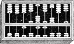 "A tray strewn with dust or sand, used in ancient times for calculating. A contrivance for calculating, consisting of beads or balls strung on wires or rods set in a frame."—Wright, 1902