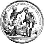 "Gold medal awarded to Morgan. The following are the devices and inscriptions upon the front of the medal: An Indian queen with a quiver on her back, in the act of crowning an officer with a laurel wreath; his band resting upon his sword. A cannon lying upon the ground; various military weapons and implements in the back-ground. Legend: Daniel Morgan Duci Exercitus Comitia Americana- 'The American Congress to General Daniel Morgan.'"&mdash;Lossing, 1851