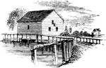 "Brower's Mill. This is a view of the old mill of the Revolution, as it appeared when I made the sketch in 1850, before it was destroyed. The view is from the west side of Gowanus Creek, looking southeast. In the extreme distance is seen the 'Yellow Mill' between which and the one in the foreground so many of the patriots perished."&mdash;Lossing, 1851