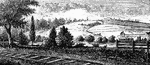 "Chatterton's Hill, from the rail-way station. This is a view of the southeastern side of Chatterton's Hill, from the rail-way station. They crossed the Bronx at a point seen on the extreme right. On the top of the hill, in the edge of the woods on the left, Hamilton's cannons were placed."&mdash;Lossing, 1851