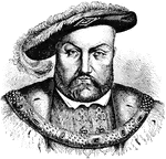 "Henry VIII (1509-1547) came to the throne in 1509, inheriting a vast treasure which he owed to the avarice of his father. A young and active man, he was ambitious in the early part of his reign for military distinction and several times he took part in the wars on the continent. These wars gave England small glory and no practical advantage. The only brilliant military achievement of the reign was gained when Henry was abroad; this was the battle of Flodden Field in 1513, where the English defeated the Scotch army which was sent across the border to plunder the northern counties."&mdash;Colby, 1899